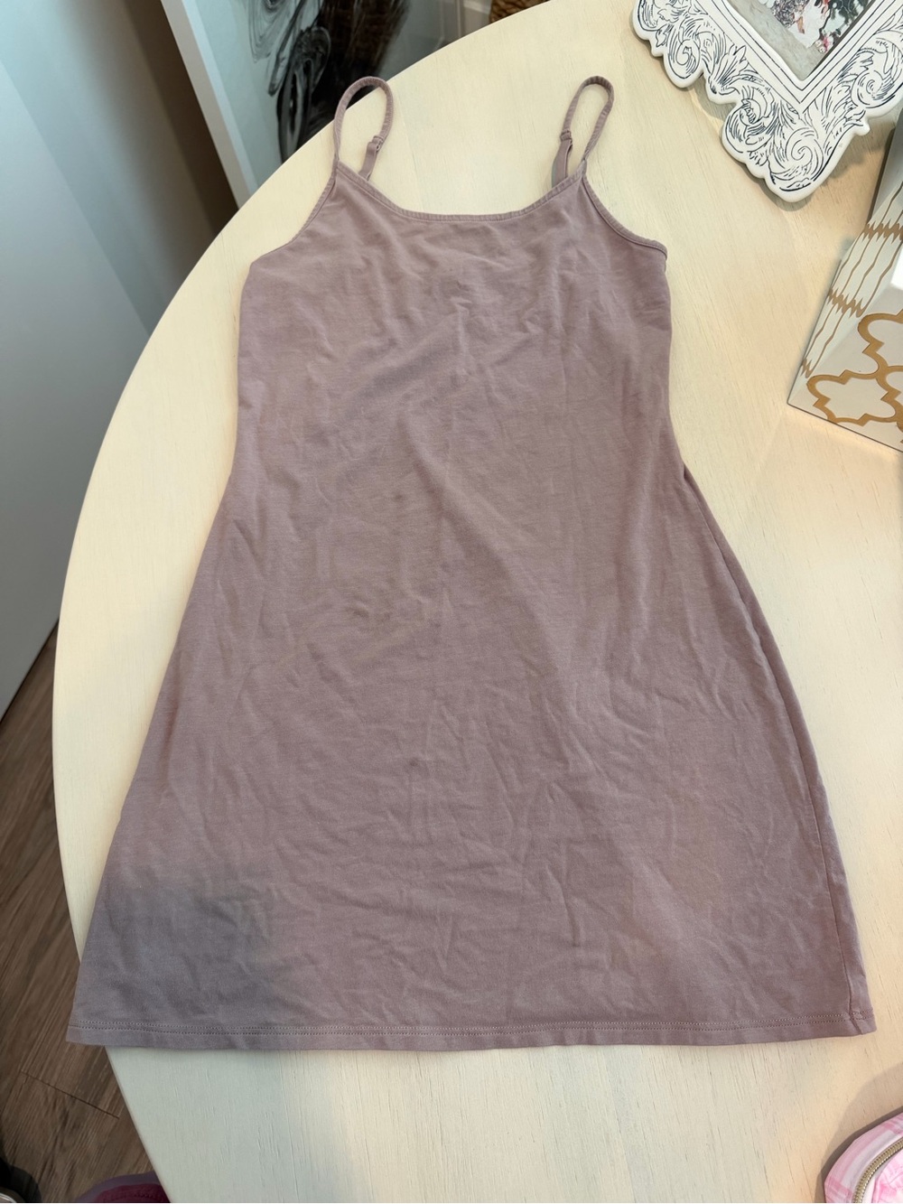 Skin Organic. Non-toxic. Mauve Spaghetti Strap Mini Dress - Sleek Everyday Slip